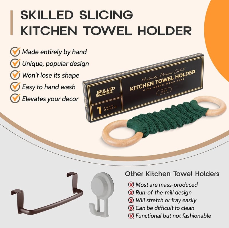 SKILLEDSLICING Handmade Crochet Dish Towel Holder for Kitchen & Bathroom, Decorative Boho Macrame Kitchen Towel Hanger Loop Ring Makes a Unique Gift for Birthday Thanksgiving Day 11 Inches (Black) - Image 3